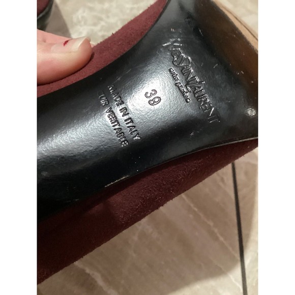 Yves Saint Laurent Burgundy Suede Bow Pointed Toe Pump - Picture 11 of 12